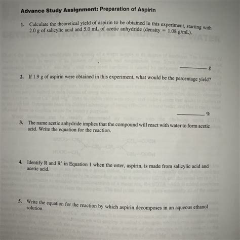 Advance Study Assignment Preparation Of Aspirin Answers PDF