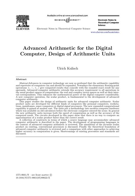 Advanced Arithmetic for the Digital Computer Design of Arithmetic Units 1st Edition Kindle Editon