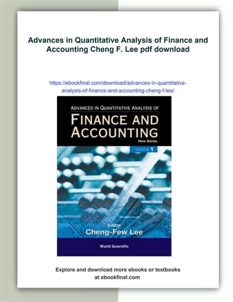 Advances In Quantitative Analysis Of Finance And Accounting Epub