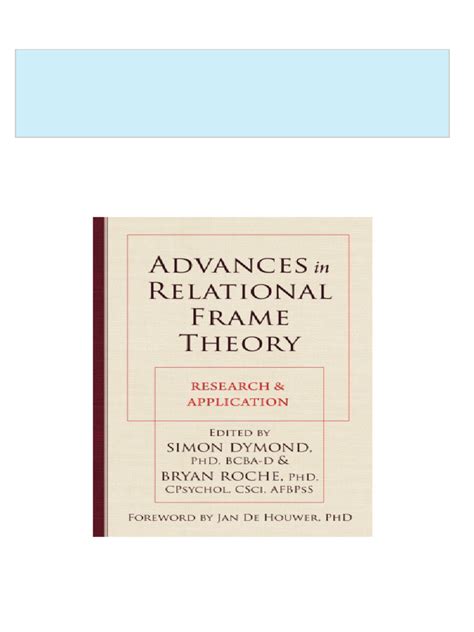 Advances In Relational Frame Theory Research And Application Epub