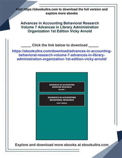 Advances in Accounting Behavioral Research, Volume 7 (Advances in Library Administration & O Kindle Editon