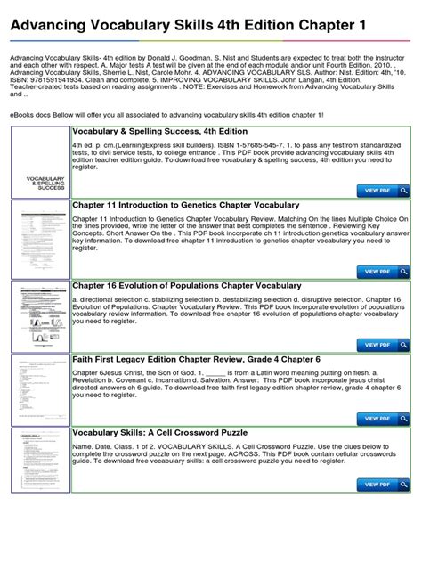 Advancing Vocabulary Skills 4th Edition Chapter 1 Answers Reader