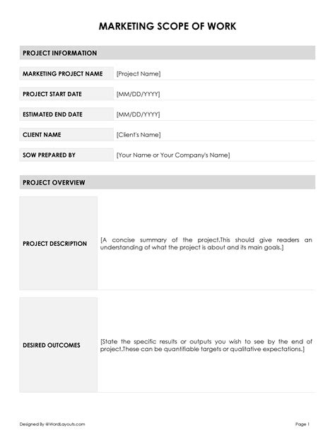 Advertising Scope Of Work Template