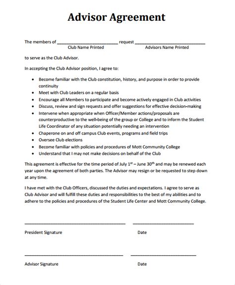 Advisor Agreement Template