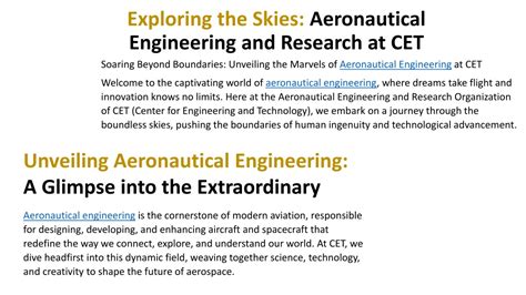 Aeronautical Engineering: Embracing the Skies and Beyond