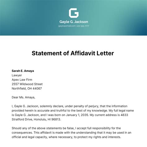 Affidavit Letter Template