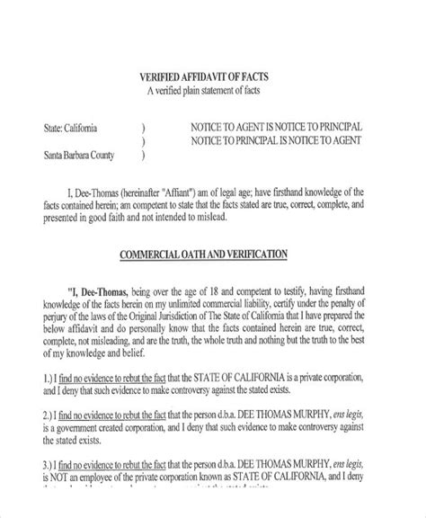 Affidavit Of Fact Template