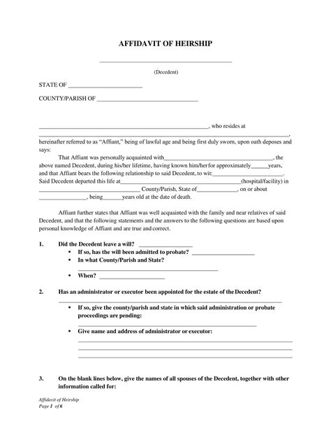 Affidavit Of Heirship Template