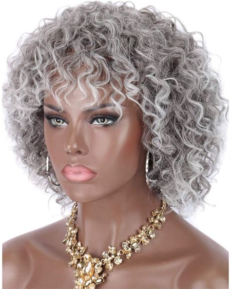 African American Human Wigs Grey Curly 8" Wigs