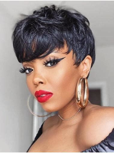 African American Short Wigs Boycuts Synthetic Wigs Lace Front Straight Wigs