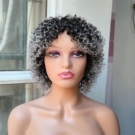 African American Wigs Grey Curly 10" Wigs