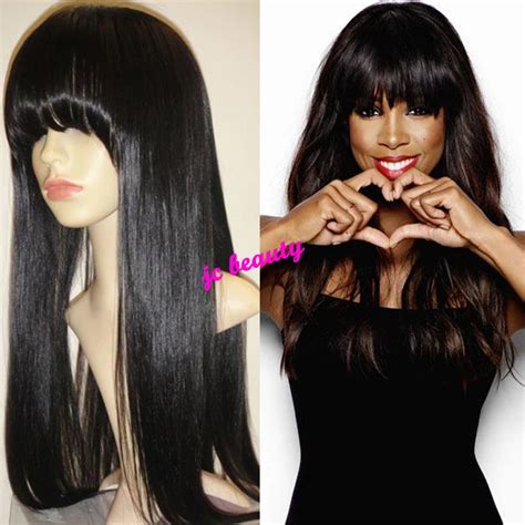 African American Wigs Long Lace Front Wigs With Bangs Straight Wigs