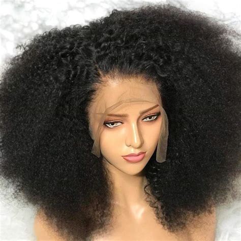 Afro American Kinky Curly Human Hair Lace Front Wigs 12''