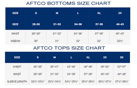 Aftco Size Chart Youth