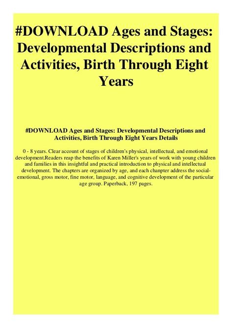 Ages and Stages Developmental Descriptions and Activities Birth Through Eight Years Doc