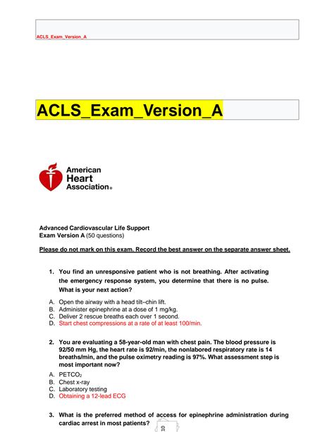 Aha Acls Exam Answer Key 2010 PDF