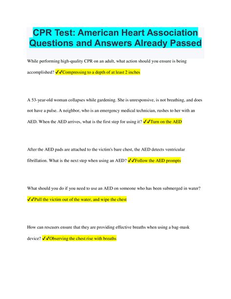 Aha Cpr Test Questions Answers Heartsaver PDF