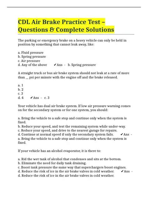 Air Brake Practice Test: Prepare for Success on the Exam