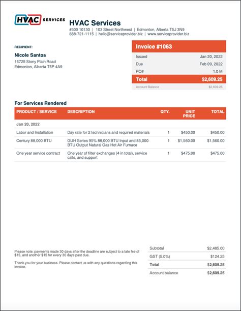 Air Conditioning Invoice Template