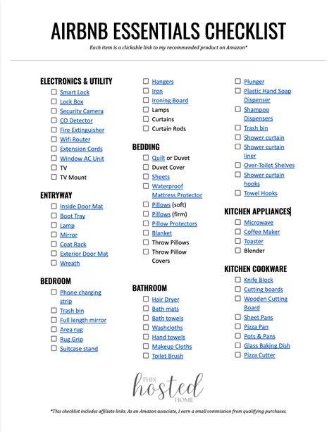 Airbnb Packing List Printable