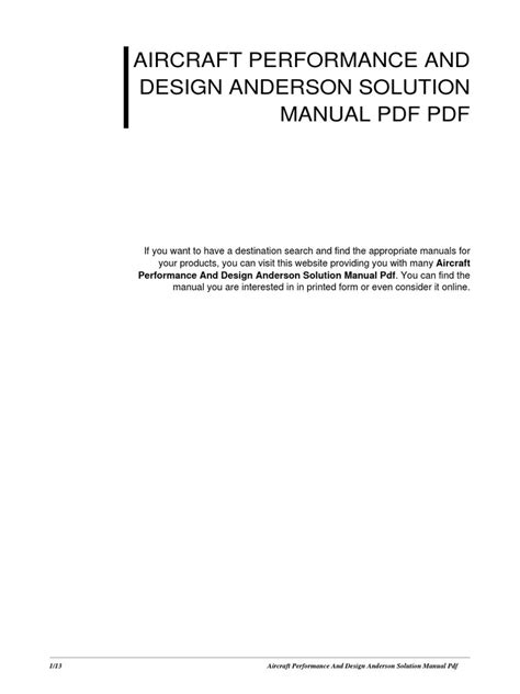 Aircraft Performance And Design Anderson Solution Manual PDF