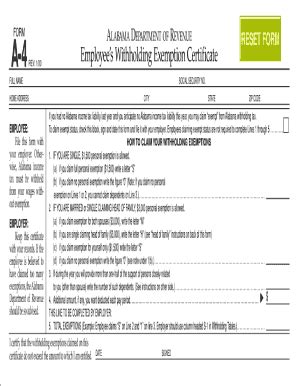 Alabama A4 Form Printable