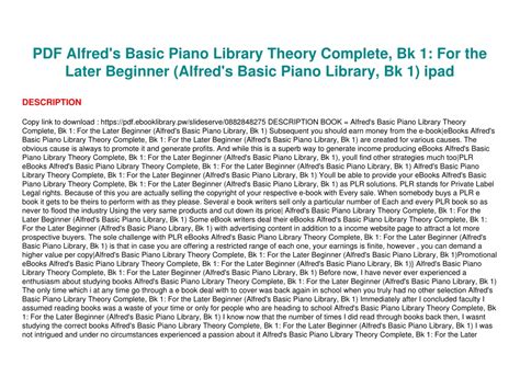 Alfred s Basic Piano Library Theory Complete Bk 1 For the Later Beginner Reader