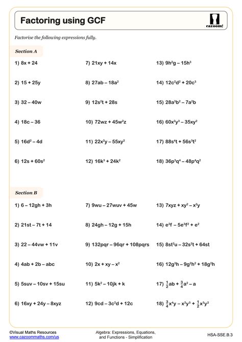 Algebra 1 Factoring By Gcf Answer Key Doc