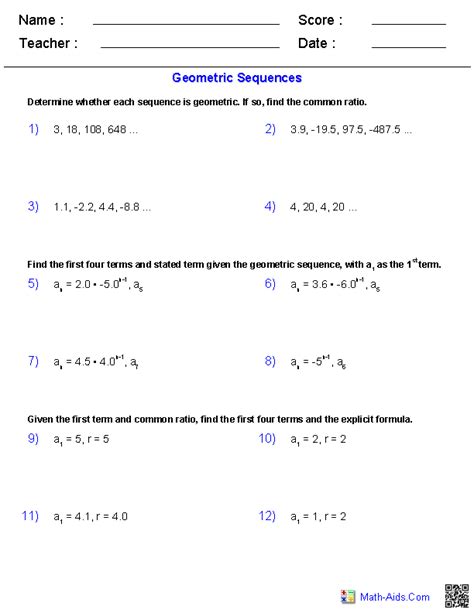 Algebra 1 Geometric Sequences Practice Answers Reader