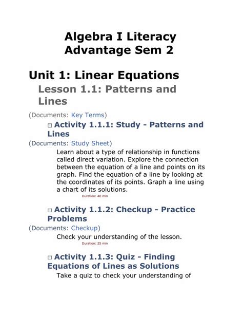 Algebra 1 Literacy Advantage Unit 2 Answers Reader