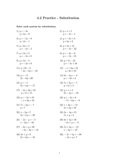 Algebra 1 Practice Substitution Answer Key PDF