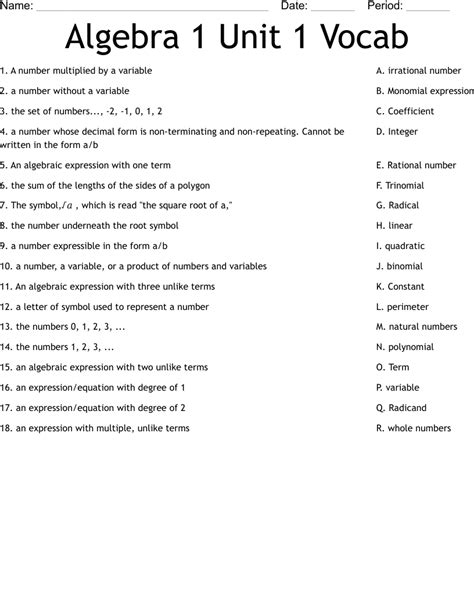 Algebra 1 Vocabulary Answers Reader