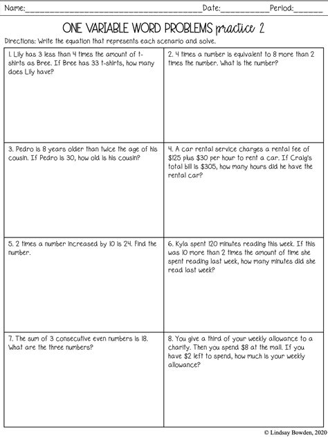 Algebra 1 Word Problems Worksheets With Answers Reader