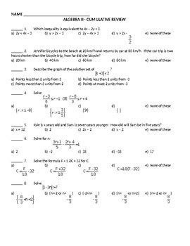 Algebra 2 Answers Cumulative Review Answer PDF