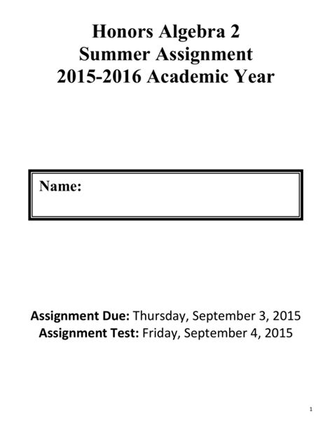 Algebra 2 P Summer Assignment Answers PDF