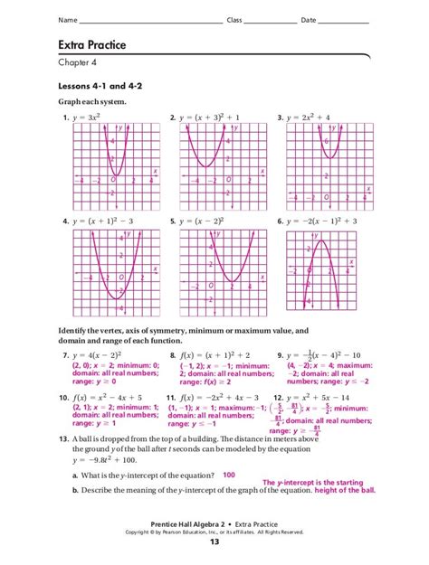 Algebra 2 Prentice Hall Quadratic Function Answers Epub