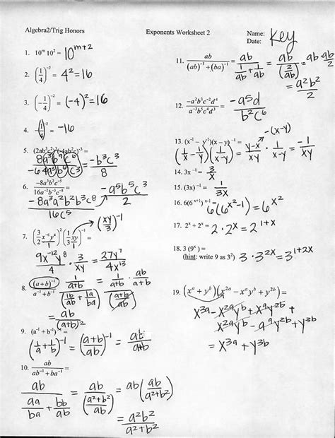 Algebra 2 Properties Of Exponents Answers PDF