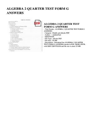 Algebra 2 Quarter Test Form G Answers Kindle Editon