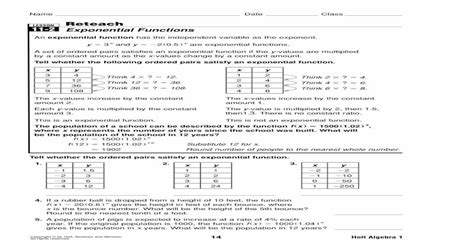 Algebra 2 Reteach Exponential Functions Answers PDF