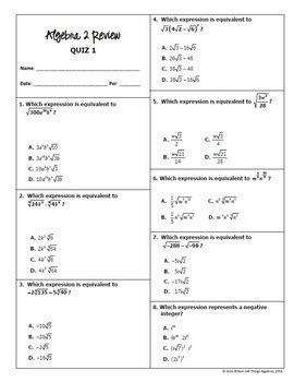 Algebra 2 Review Packet Answers Doc