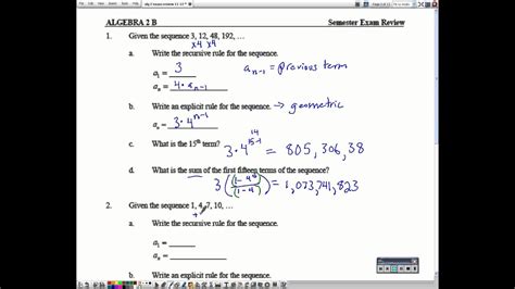 Algebra 2 Semester Review Answers PDF