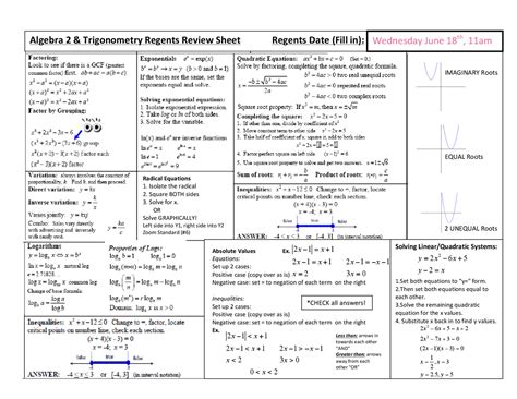 Algebra 2 Trig Regents June 2012 Answer Key Reader