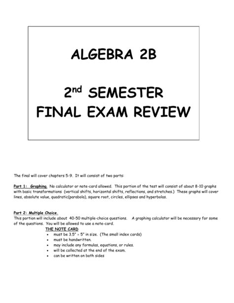 Algebra 2b Final Exam Review 2014 Answers Kindle Editon