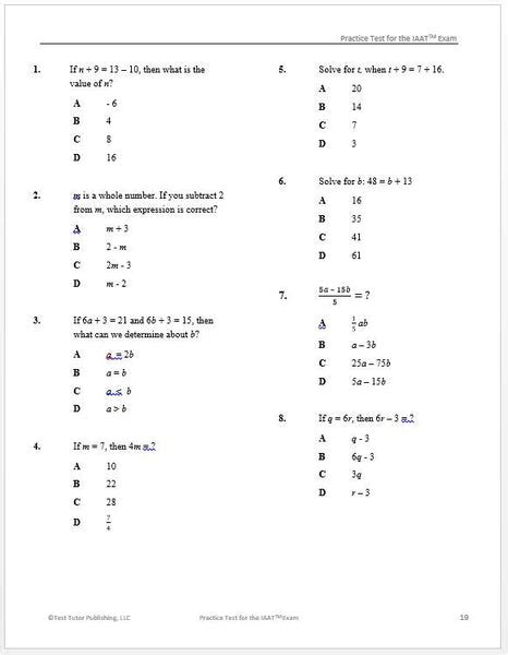 Algebra Aptitude Test With Answers Doc