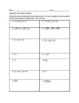 Algebra Operations Of Complex Numbers Answer Key PDF