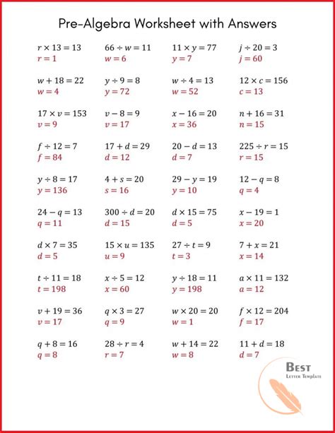 Algebra Pre Test With Answers PDF