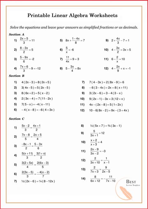 Algebra Printable Worksheets