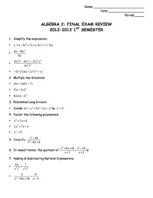 Algebra Second Semester Final Exam Review Answers Doc