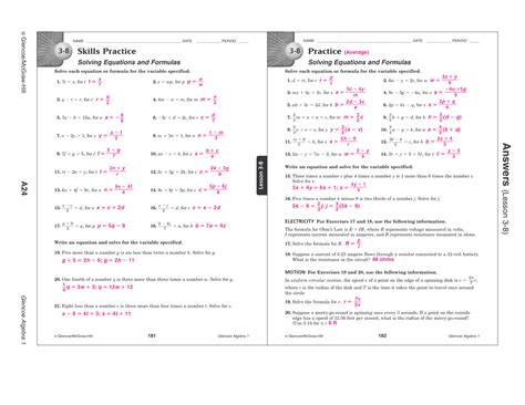 Algebra Skills Practice Answers Key PDF