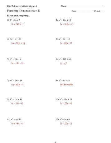 Algebra Special Factoring Section Answer Key Reader